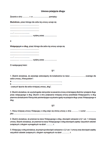UPD Umowa o przejęcie długu (zawarta między dłużnikiem a przejmującym)