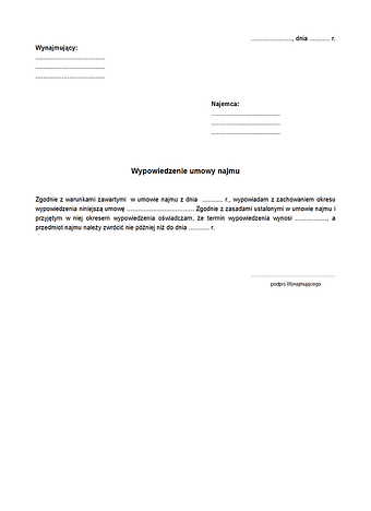 WUN Wypowiedzenie umowy najmu (Wynajmujący)