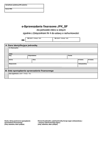SFJMIZ (2) e-Sprawozdanie finansowe JPK_SF dla jednostek mikro w złotych zgodnie z Załącznikiem Nr 4 do ustawy o rachunkowości - z wysyłką pliku xml JPK_SF