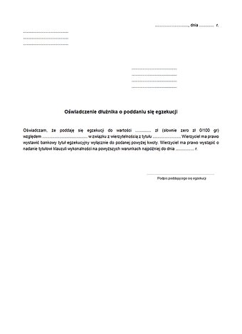 OPE Oświadczenie dłużnika o poddaniu się egzekucji