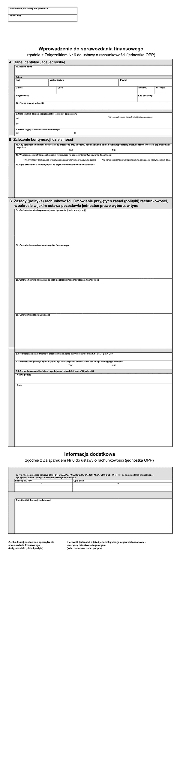 SFJOP Info (2) Wprowadzenie oraz dodatkowe informacje i objaśnienia do sprawozdania finansowego dla jednostek pożytku publicznego, zgodnie z Załącznikiem Nr 6 do ustawy o rachunkowości - z wysyłką pliku xml JPK_SF
