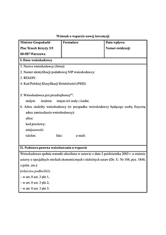 WoWNI Wniosek o wsparcie nowej inwestycji