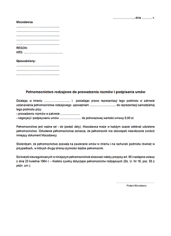 PrdpRU Pełnomocnictwo rodzajowe do prowadzenia rozmów i podpisania umów