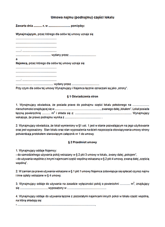 UpcL Umowa najmu / podnajmu części lokalu