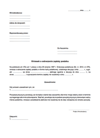 WodKP Wniosek o odroczenie zapłaty podatku w formie karty podatkowej