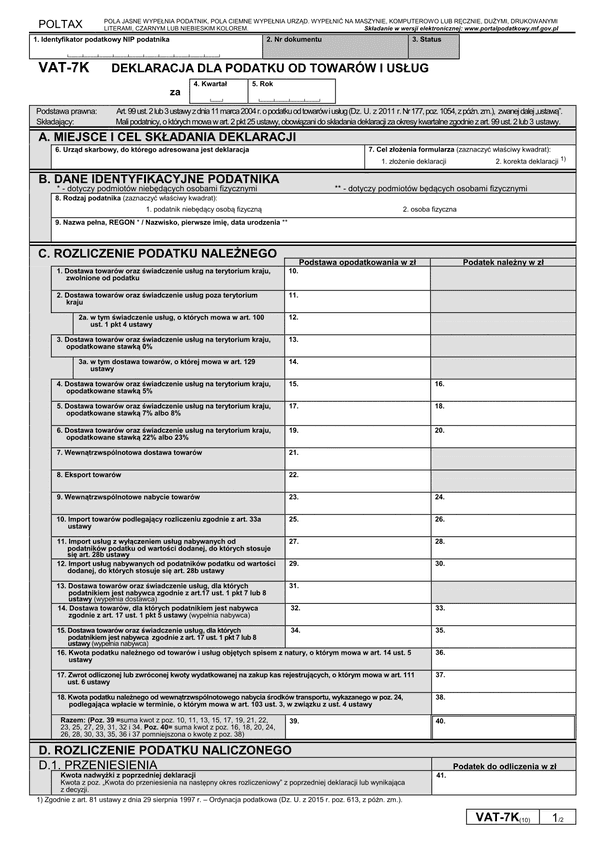 VAT-7K (10) (archiwalny) Deklaracja dla podatku od towarów i usług