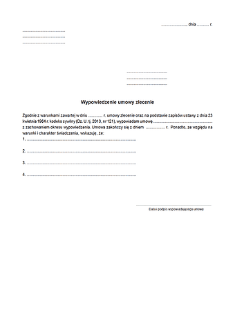 WuoDZ Wypowiedzenie umowy zlecenie / o dzieło