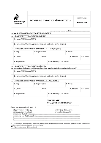 F-IP.01-1/3 Wniosek o wydanie zaświadczenia