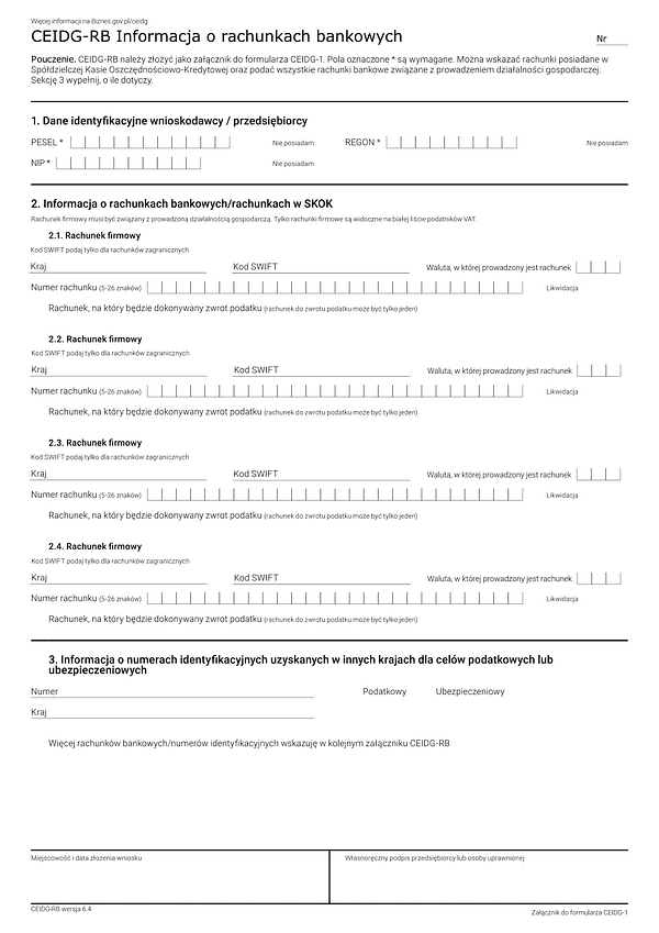 CEIDG-RB (6.4) Informacja o rachunkach bankowych