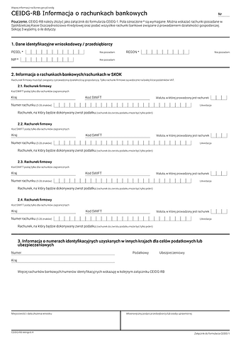 CEIDG-RB (6.4) Informacja o rachunkach bankowych