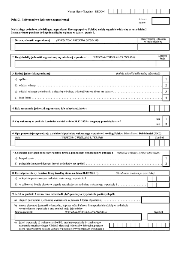 GUS KZZ - zal (2025) Załącznik do sprawozdania przedsiębiorstw posiadających jednostki zagraniczne 