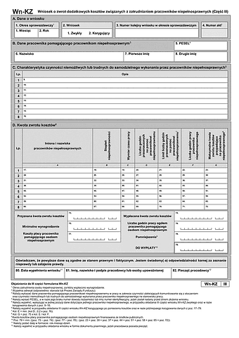 PFRON WN-KZ(III) (od I 2026) Wniosek o zwrot dodatkowych kosztów związanych z zatrudnianiem pracowników niepełnosprawnych (część III)