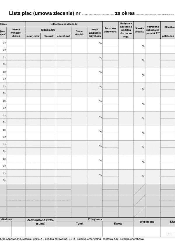 WZP (archiwalny) (od 2016) Zbiorcza lista płac (umowa zlecenie)