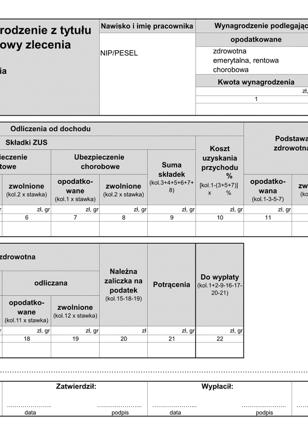 ZLP (archiwalny) (od 2016) Wynagrodzenie z tytułu umowy zlecenie (lista płac)