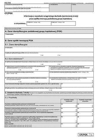 CIT/PGK (7) Informacja o wysokości osiągniętego dochodu (poniesionej straty) przez spółkę tworzącą podatkową grupę kapitałową