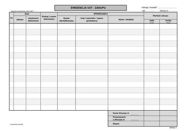 EFZp (archiwalny) Ewidencja VAT - zakup + prewspółczynnik