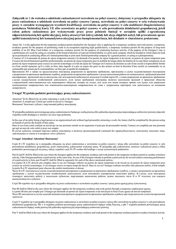 Załącznik nr 1 do wniosku o udzielenie cudzoziemcowi zezwolenia na pobyt czasowy