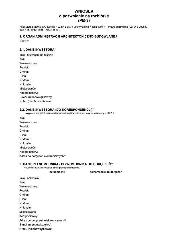 PB-3 Wniosek o pozwolenie na rozbiórkę