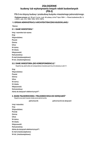 PB-2 Zgłoszenie budowy lub wykonania innych robót budowlanych