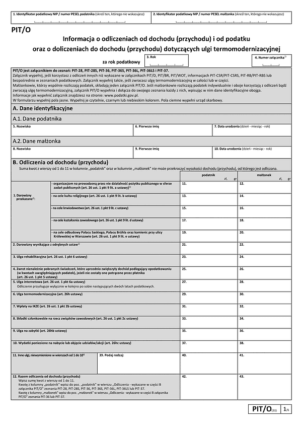 PIT/O (31) (2026) Informacja o odliczeniach od dochodu (przychodu) i od podatku w roku podatkowym