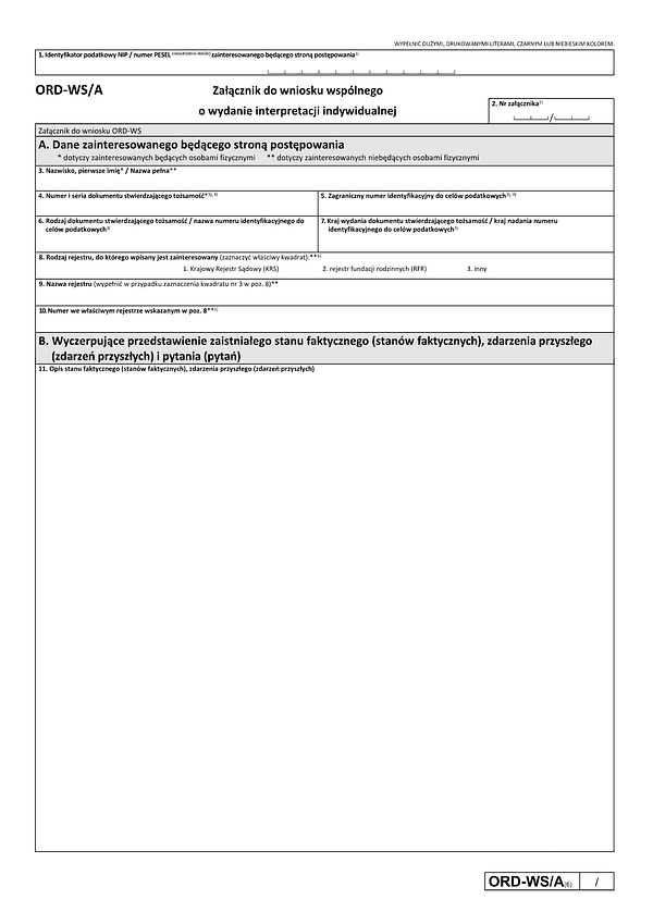 ORD-WS/A (6) Załącznik do wniosku wspólnego o wydanie interpretacji indywidualnej
