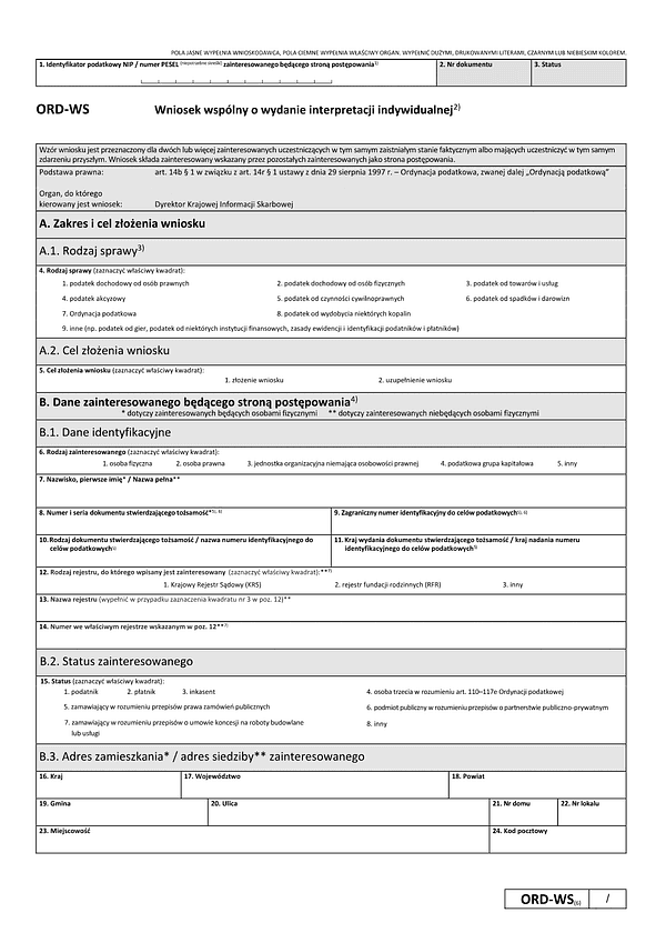 ORD-WS (6) Wniosek wspólny o wydanie interpretacji indywidualnej