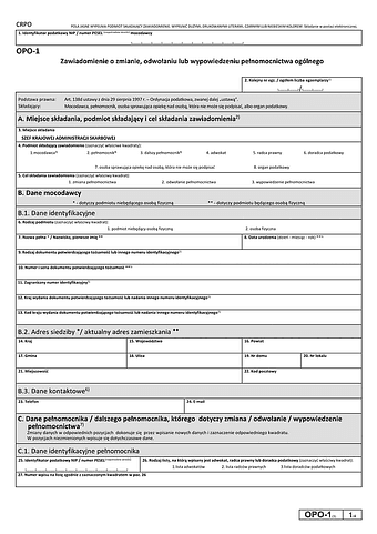 OPO-1 (3) Zawiadomienie o zmianie, odwołaniu lub wypowiedzeniu pełnomocnictwa ogólnego