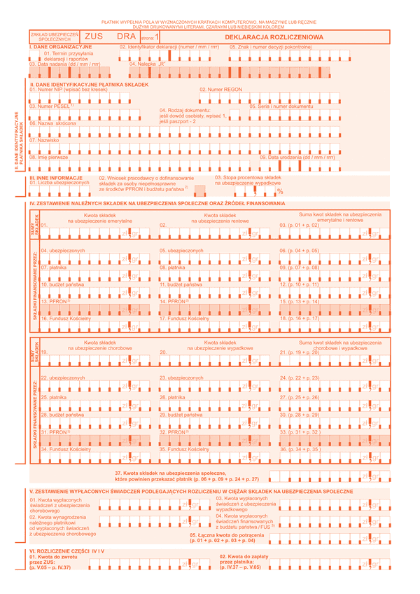 ZUS DRA  (archiwalny) Deklaracja rozliczeniowa