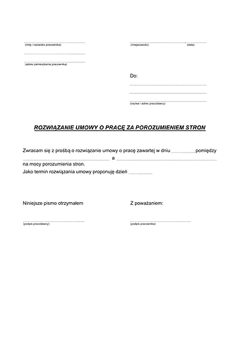 Rozwiązanie umowy o pracę za porozumieniem stron (pracownik)