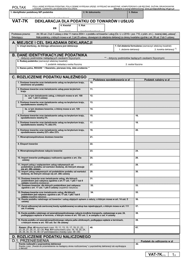 VAT-7K (11) (archiwalny) Deklaracja dla podatku od towarów i usług