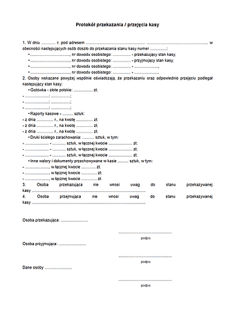PPPK Protokół przekazania/przejęcia kasy