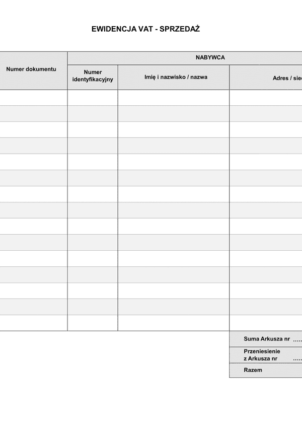 EF (archiwalny) Ewidencja VAT sprzedaż