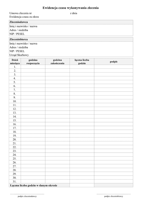 Ewidencja czasu wykonywania zlecenia