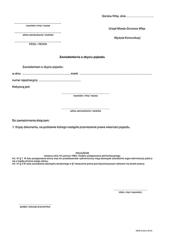 ZZP-Gorz Zawiadomienie o zbyciu pojazdu Gorzów Wielkopolski