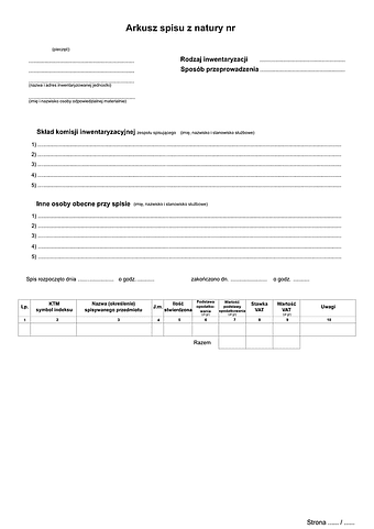 ASN-VAT Arkusz spisu z natury (likwidacja)
