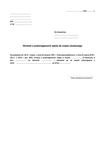Wopw Wniosek o przeksięgowanie wpłaty do urzędu skarbowego