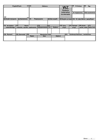 WZ Wydanie materiałów na zewnątrz (możliwość dodawania wielu pozycji)
