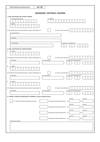 ZUS-ZZP Zgłoszenie zapytania płatnika