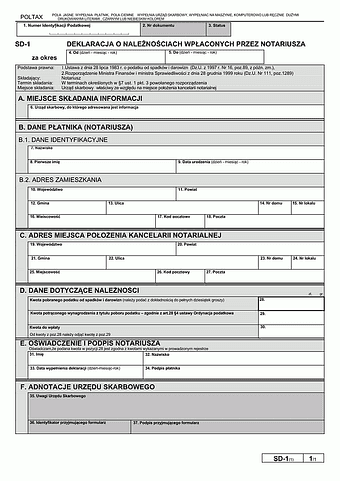 SD-1 (1) Deklaracja o należnościach wpłaconych przez notariusza