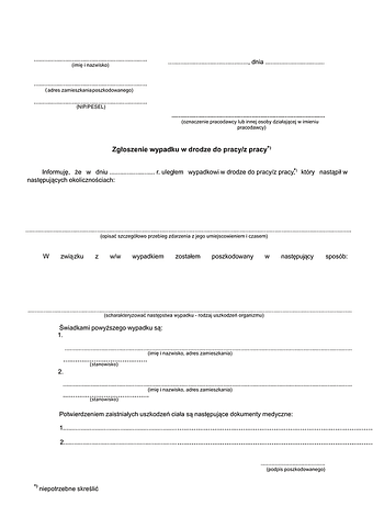ZWWD Zgłoszenie wypadku w drodze do pracy / z pracy przez pracownika