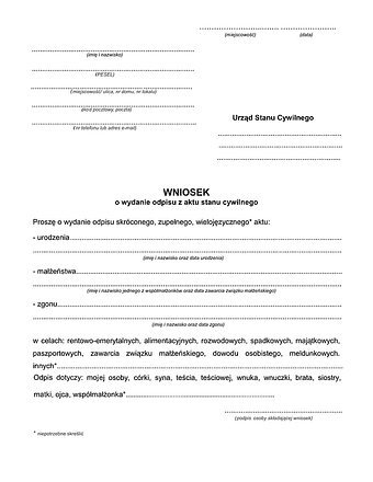 WWOAC Wniosek o wydanie odpisu aktu stanu cywilnego