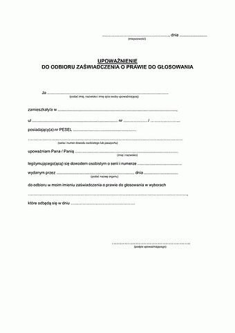 UOZPG Upoważnienie do odbioru zaświadczenia o prawie do głosowania