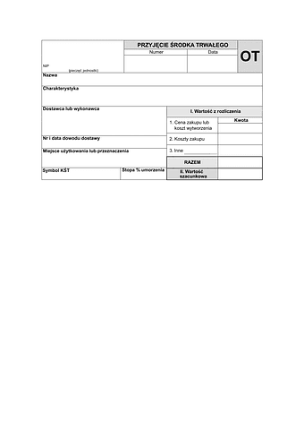 OT Przyjęcie środka trwałego (druk dwustronny)