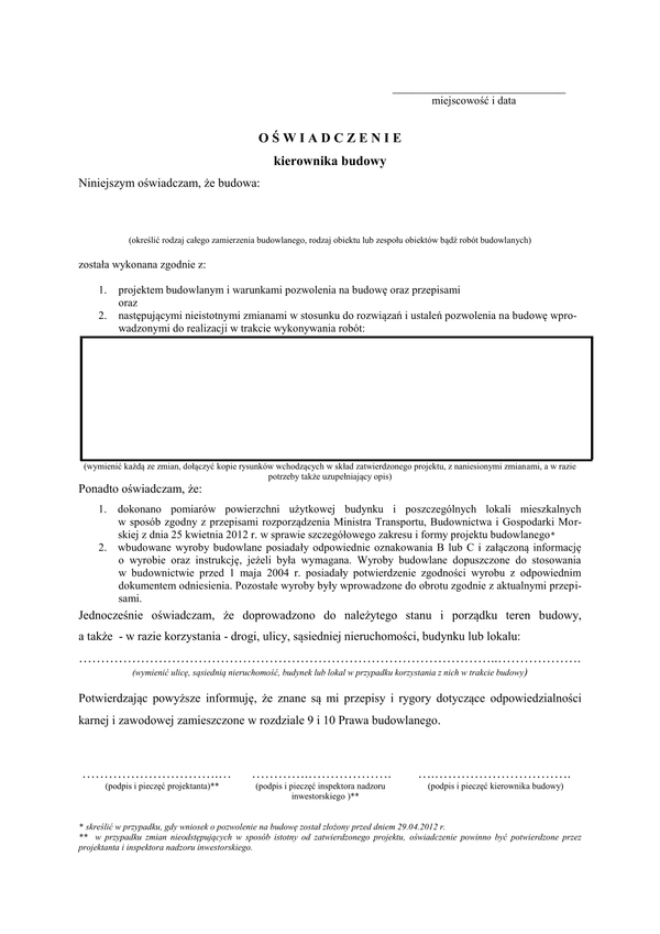 OKBZR-Wr Oświadczenie kierownika budowy Wrocław