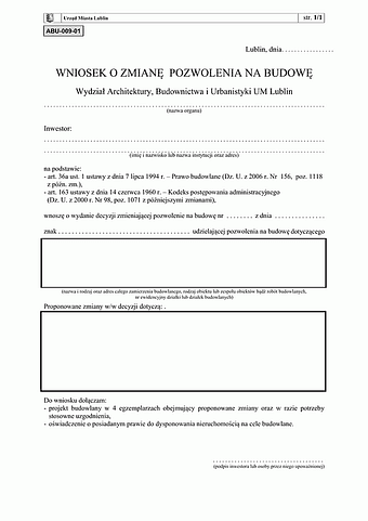 WoZDPB-L Wniosek o zmianę decyzji o pozwoleniu na budowę Lublin
