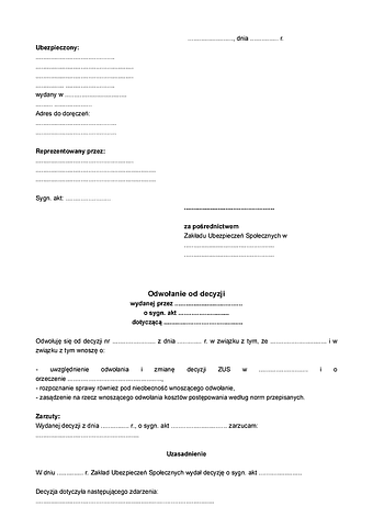 Ood (ZUS) Odwołanie od decyzji wydanej przez Zakład Ubezpieczeń Społecznych