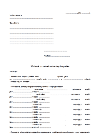 WoNS Wniosek o stwierdzenie nabycia spadku