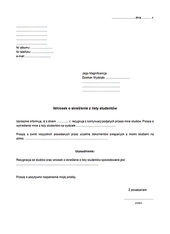 WoSLS Wniosek o skreślenie z listy studentów