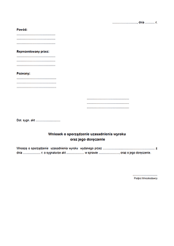 WSUWiD Wniosek o sporządzenie uzasadnienia wyroku oraz jego doręczenie