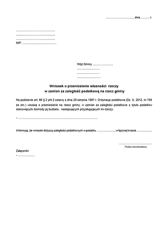 WoPW Wniosek o przeniesienie własności rzeczy/praw majątkowych w zamian za zaległość podatkową na rzecz gminy/powiatu/województwa